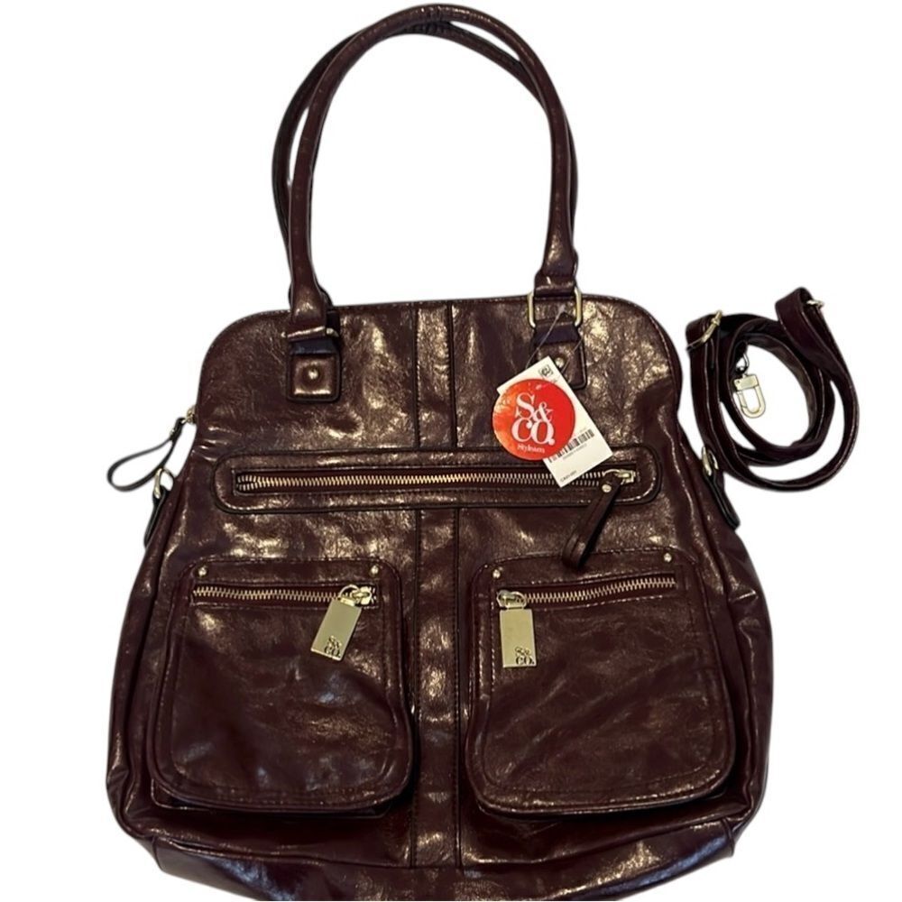 Style & Co NWT deep large burgundy faux leather double handle crossbody handbag
